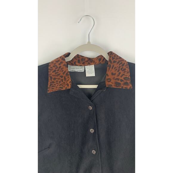 Jane Ashley Vintage Black Animal Print Button Up Shirt Womens Medium Cheetah - Picture 3 of 6